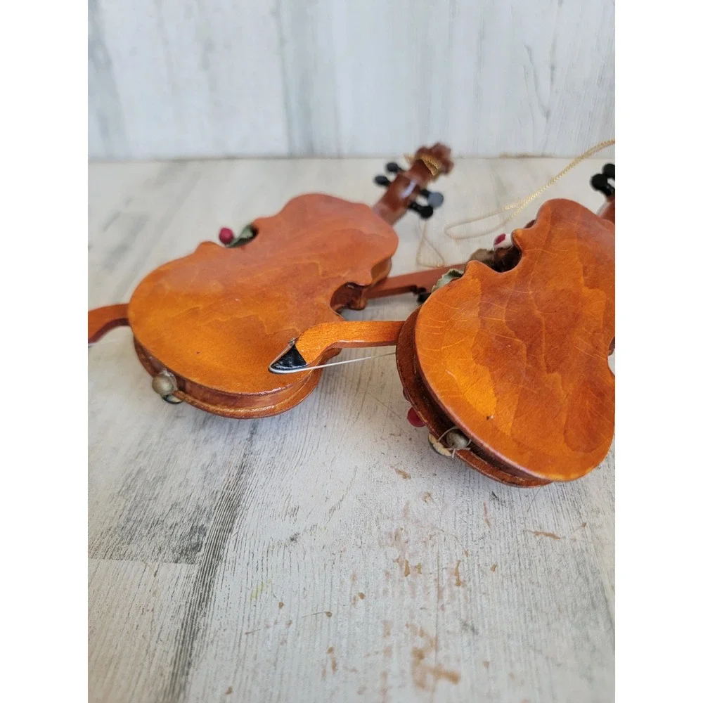 Vintage violin bow cranberry pine cone ornament Xmas wooden set home Cello